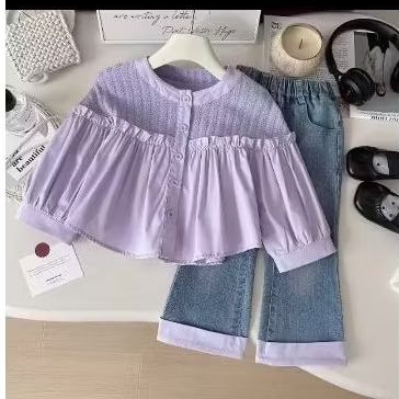 set kemeja lilac cutbray size 5-9th