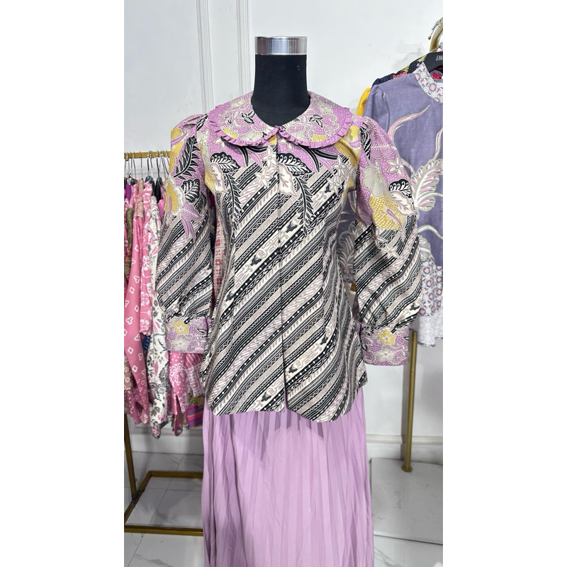 baju batik warna dusty purple kancing depan