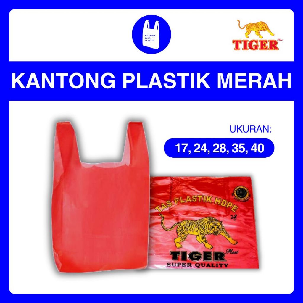 [1 PACK] Kantong Plastik Kresek Merah HDPE Tiger Ukuran 17, 24, 28, 35, 40