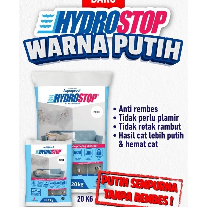 Sale Hydrostop 2 kg warna putih acian anti rembes acian putih  SKIMCOAT PUTIH 2KG  SEMEN MOR ACI PUT