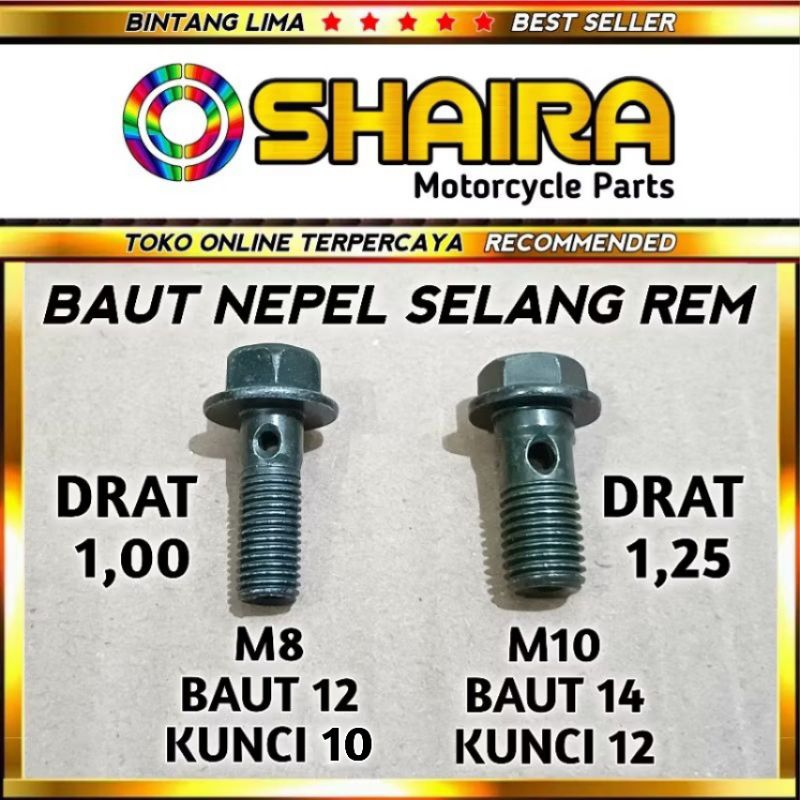 BAUT NEPEL SELANG REM M8 BAUT 12 KUNCI 12 / BAUT NEPEL M10 BAUT 14 KUNCI 12 BAUT REM BAUT SELANG REM