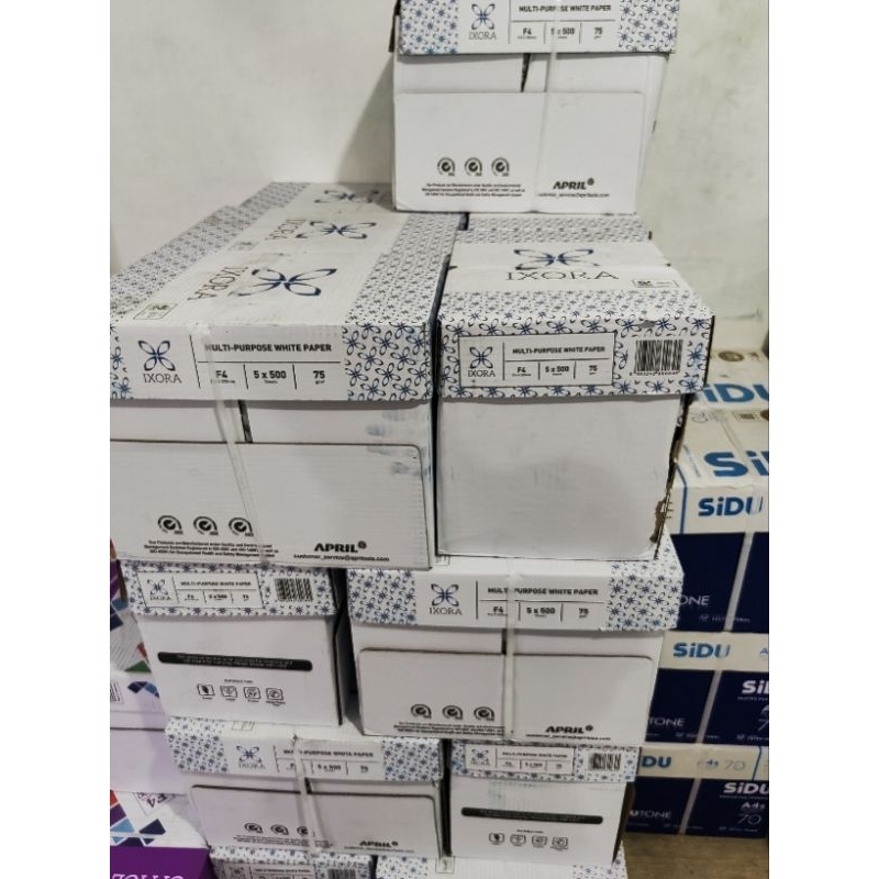 

kertas hvs fotocopy print murah 1 karton isi 5 rim ixora f4 75gsm 215x330mm