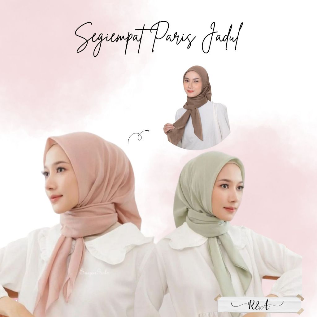 R&A Hijab Segi Empat Paris Jadul Kerudung Wanita Polos Segiempat Merk Varisha/Redrose