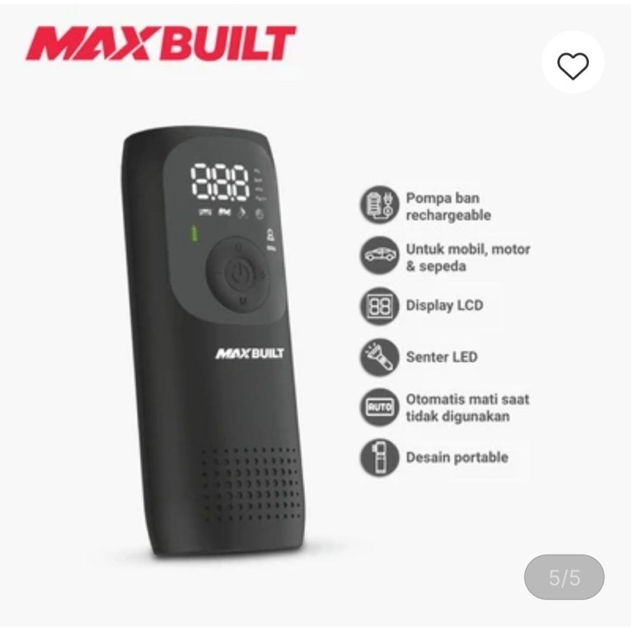 Maxbuilt Pompa Ban Portable Rechargeable 1-150 Psi