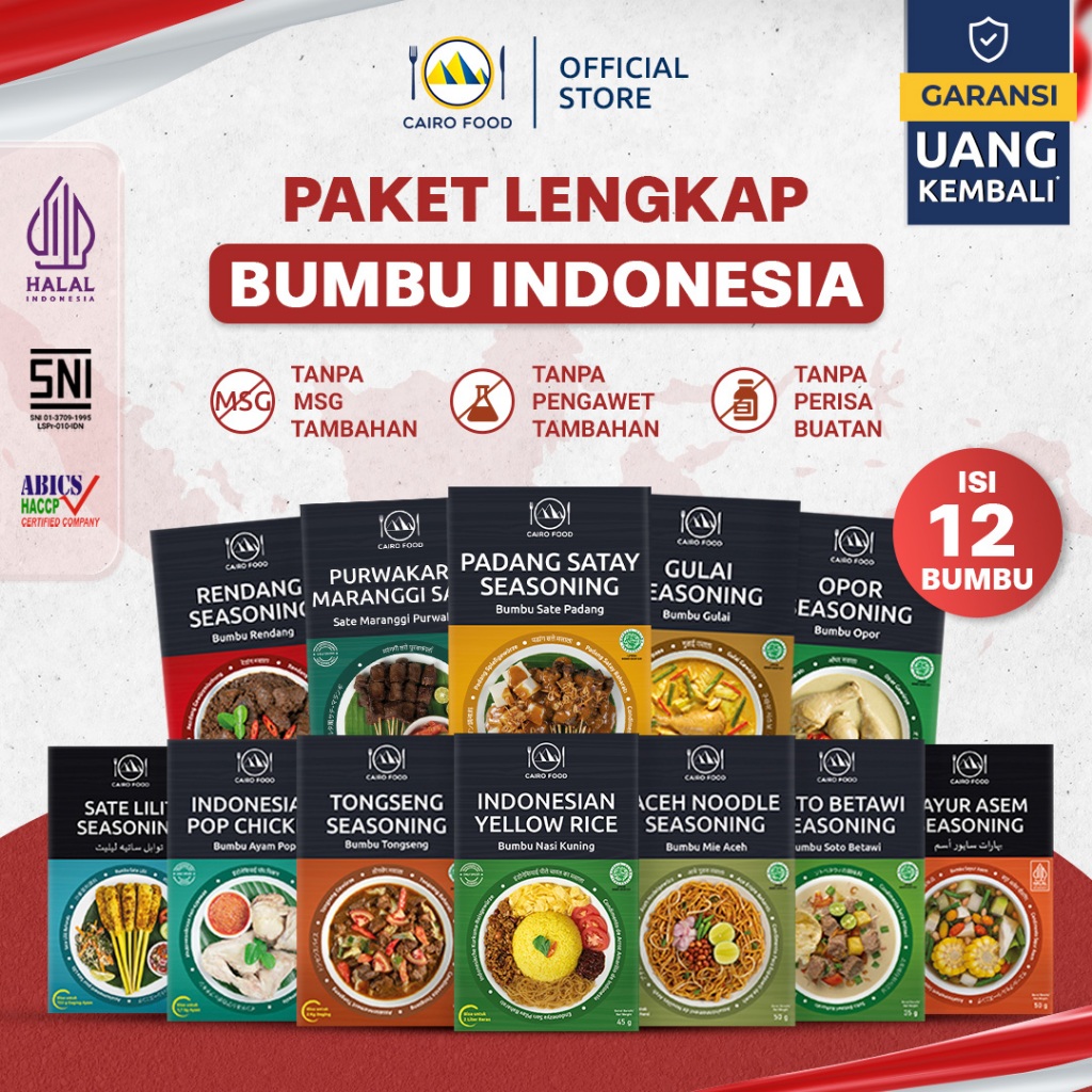 

Paket Hemat 12 Bumbu Indonesia – Untuk Ayam, Daging, Nasi, dan Mie | Cairo Food