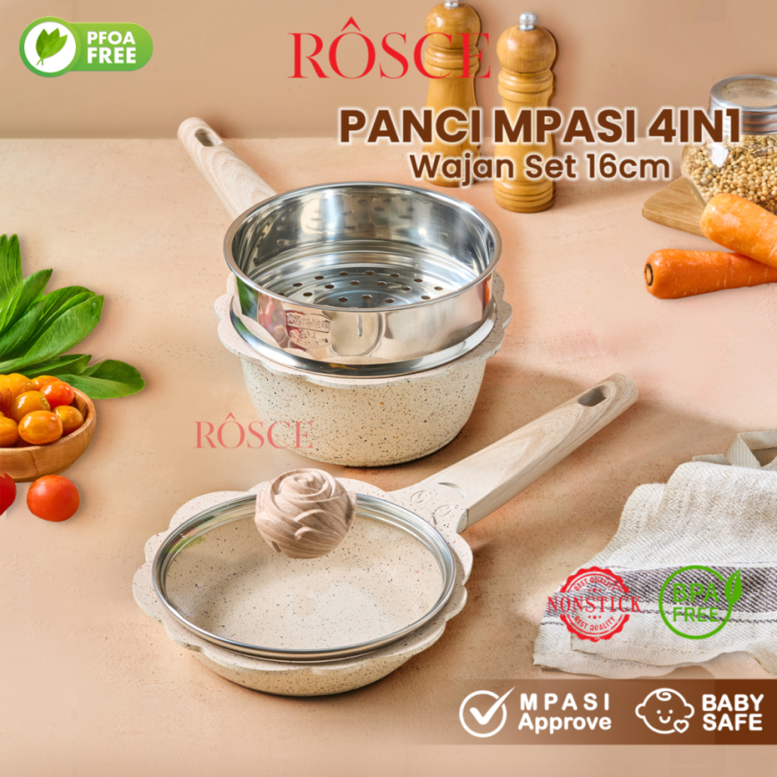 Panci bayi mpasi ROSCE Wajan set babypan White marble anti lengket isi 4pcs