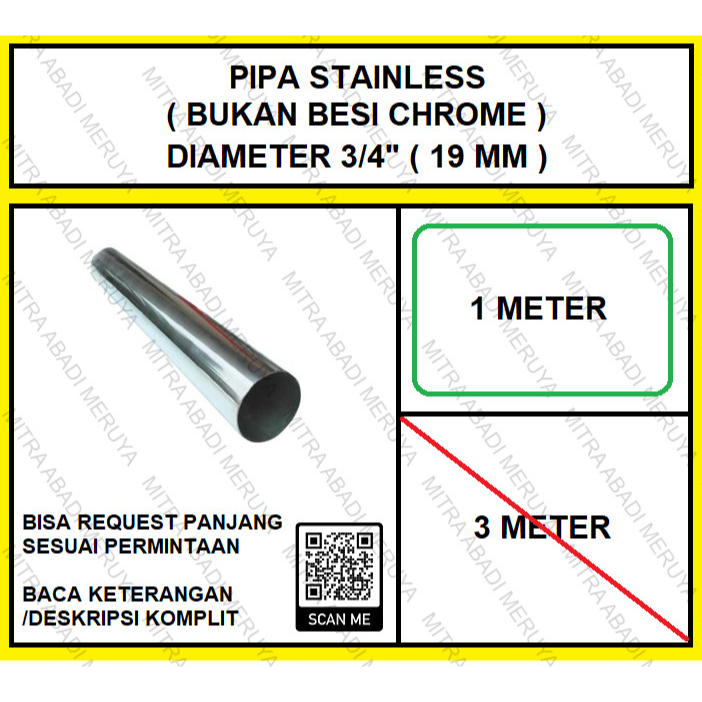 Pipa Gantungan Baju Pipa Stainless 3/4" (19 mm) - 1 meter Pipa Bulat