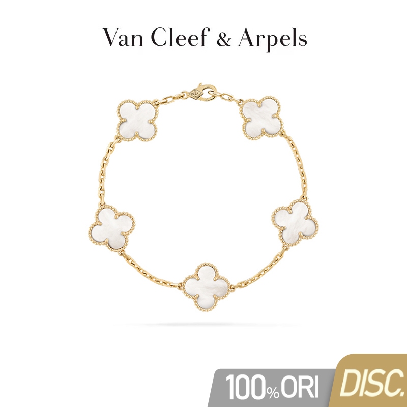 【100% Original VCA】Van Cleef & Arpels Alhambra Four Leaf Lucky Series White Mother-of-Pearl Gelang W