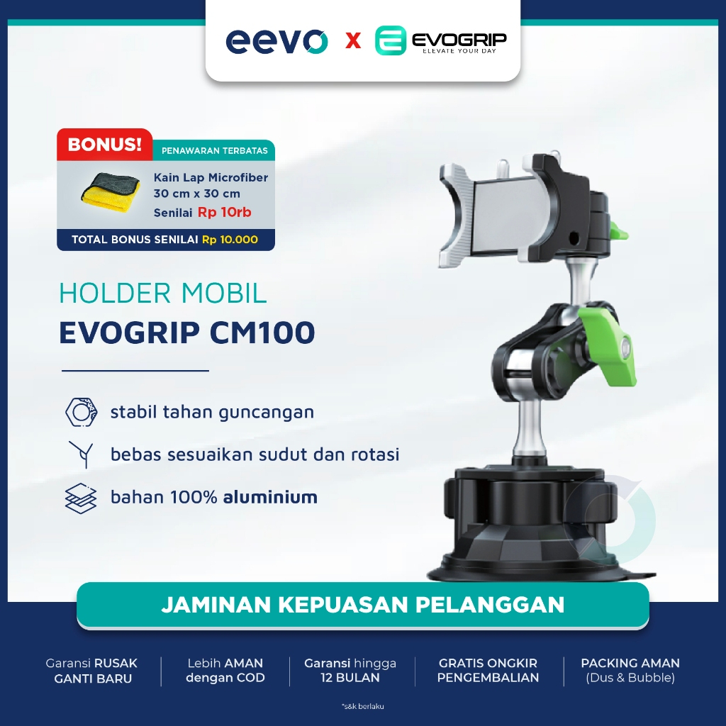 Evogrip CM100 Car Holder HP Mobil Besi Phone Stand Kaca Silicon Sucker Anti Jatuh