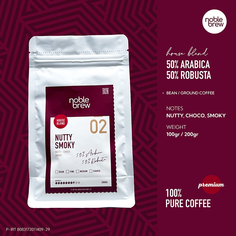 

NUTTY SMOKY 02 / House Blend Arabica Robusta / Noble Brew - Biji Kopi / Kopi Bubuk