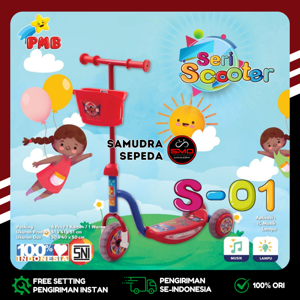 Scooter Skuter Otopet Mainan Anak PMB S01 Musik Nyala Lampu Murah Bandung