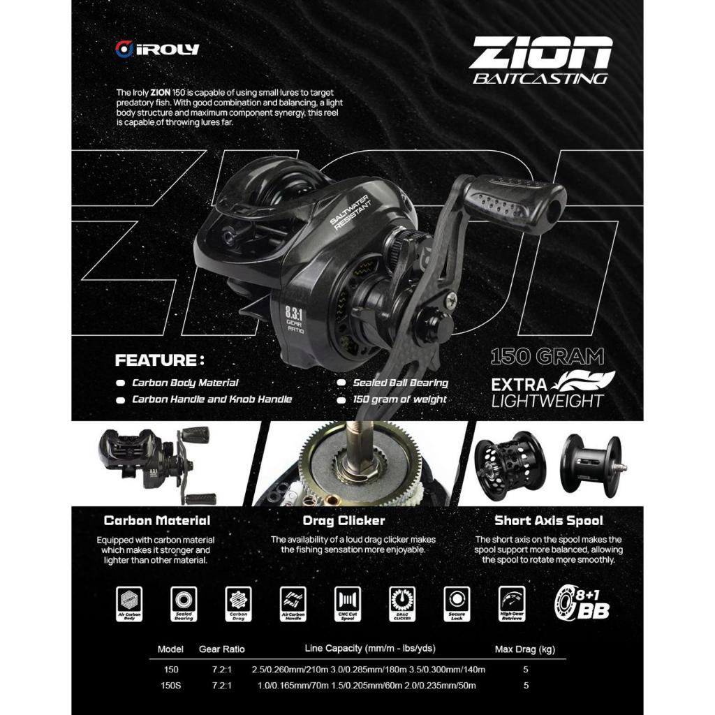 Reel Baitcasting Iroly Zion 8+1 BB Carbon Body