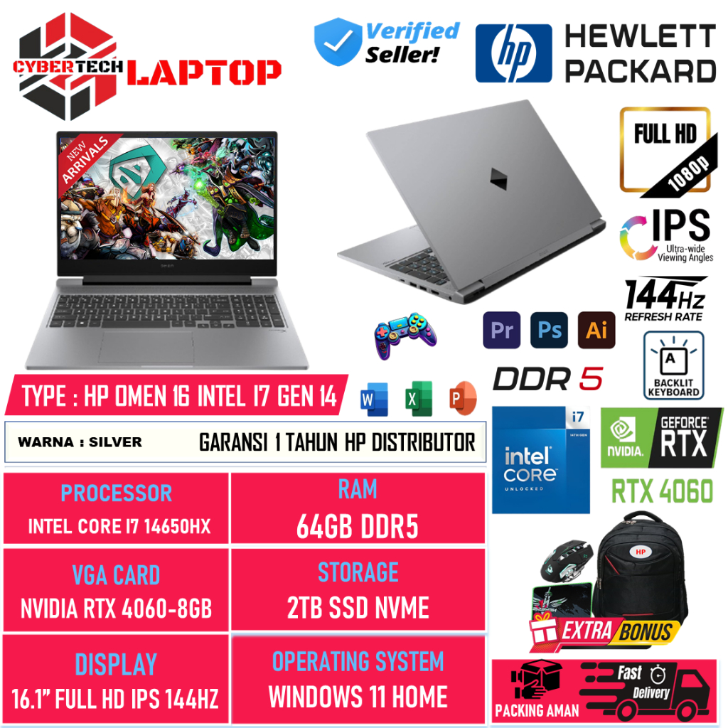 Laptop Gaming HP Omen 16 Intel Core i7 14650HX 64GB DDR5 2TB SSD RTX4060-8GB 16.1 Inch Full HD IPS 1