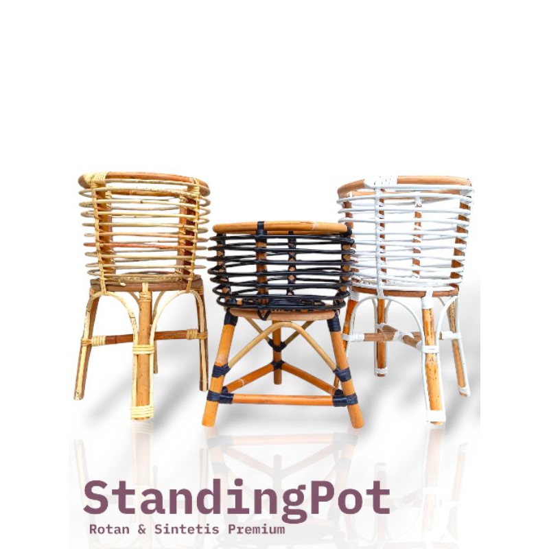 Alfi Standing Pot Combinasi Rotan Natural Dan Sintetis Dekorasi  Minimalis Estetik