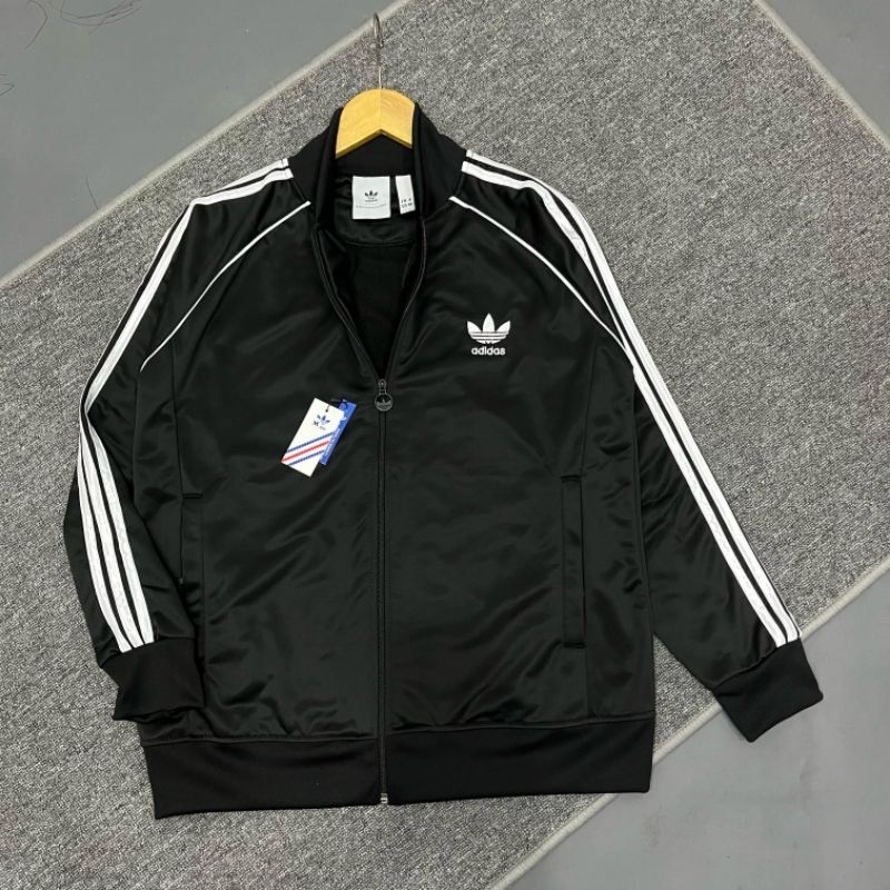 JAKET TRACKTOP ADIDAS 3FOIL ADICOLOR REGLAN FUL HITAM STRIP PUTIH