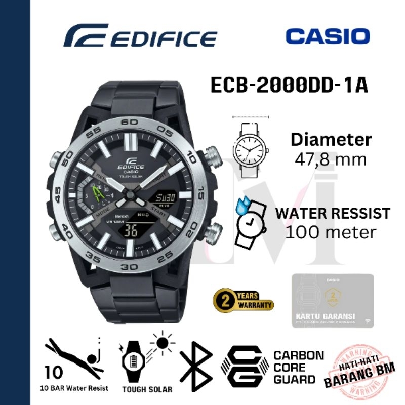 CASIO EDIFICE ECB-2000DD-1ADF Jam Tangan Pria Original Analog-Digital Antiair ECB-2000DD-1A ECB-2000
