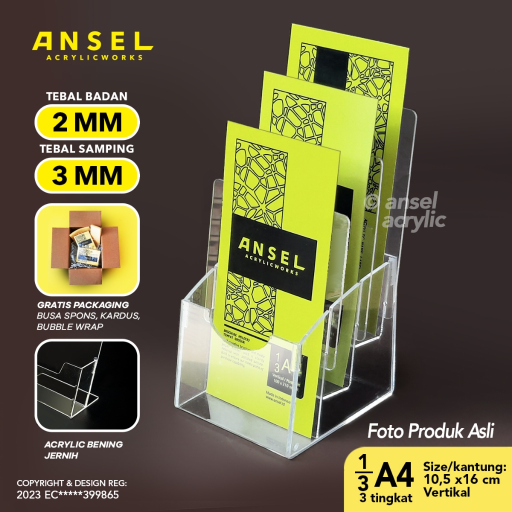 

ANSEL Rak Tempat Brosur Flyer Akrilik Tingkat - 1/3 A4 - A6 Ver - Tipe E 3 Susun