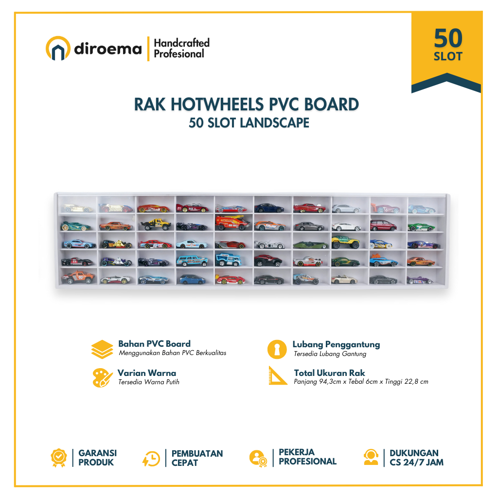 Rak Hotwheels PVC Board Isi 50 Model Kotak Landscape Tanpa Logo - Diroema
