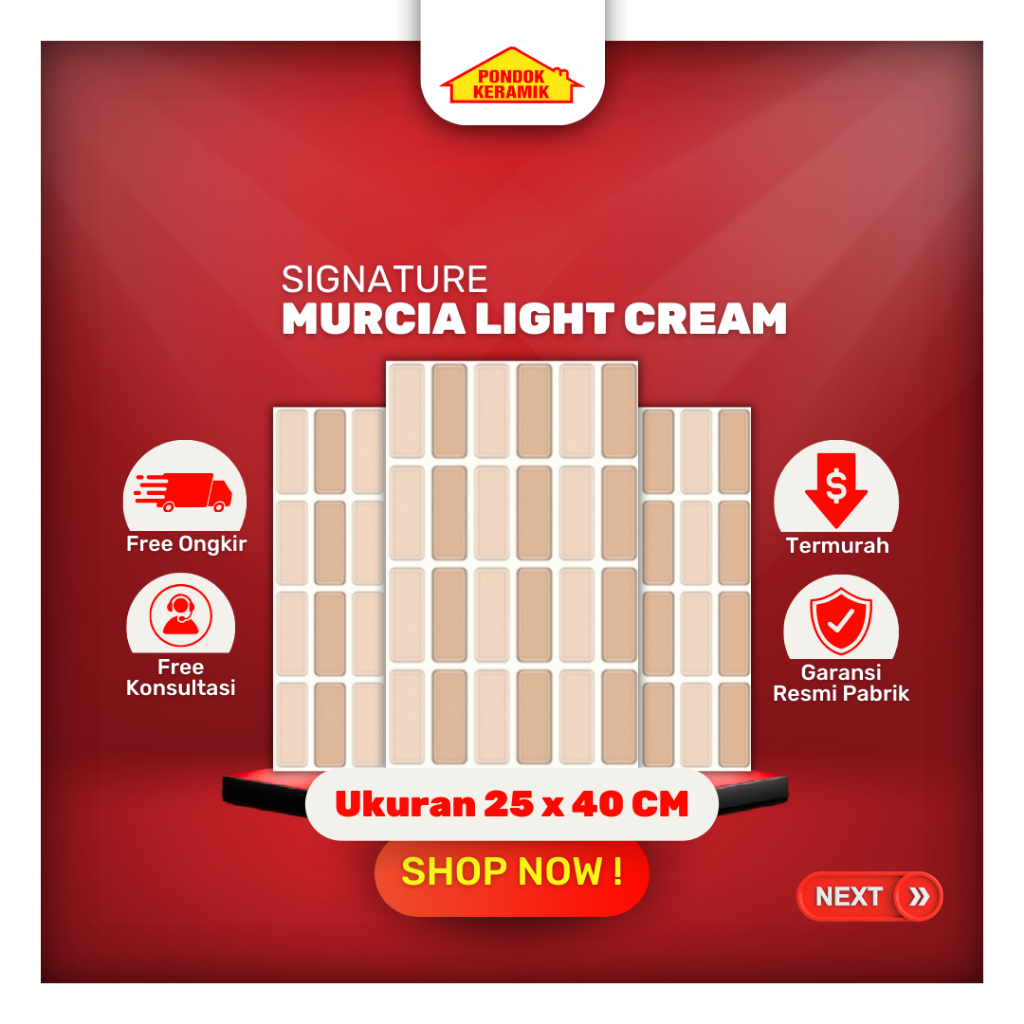 Keramik Dinding 25x40 Murcia L Cream Glossy Motif Kotak-Kotak Warna Coklat