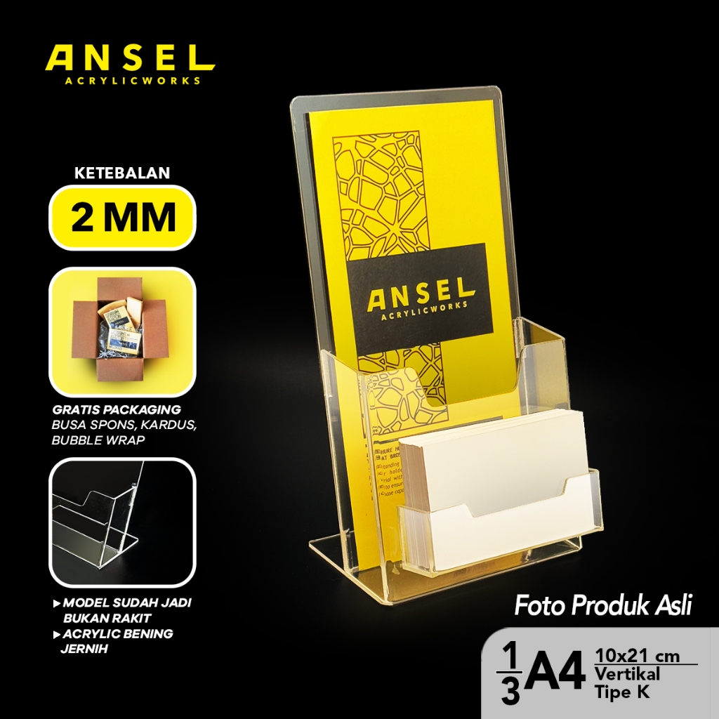 

ANSEL Tempat Brosur Akrilik dengan Kartu Nama /Acrylic Stand Holder- 1/3A4 Vertikal - Brosur Tipe K