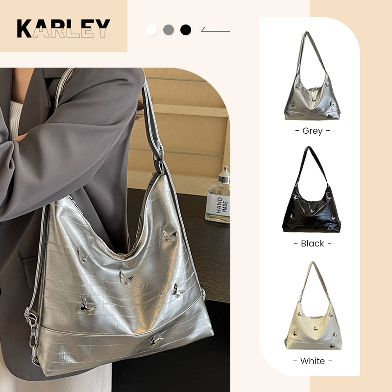 HT-Tas Bahu Wanita Tas Ransel Wanita Tas Ransel Kulit PU Kupu-Kupu Kapasitas Besar