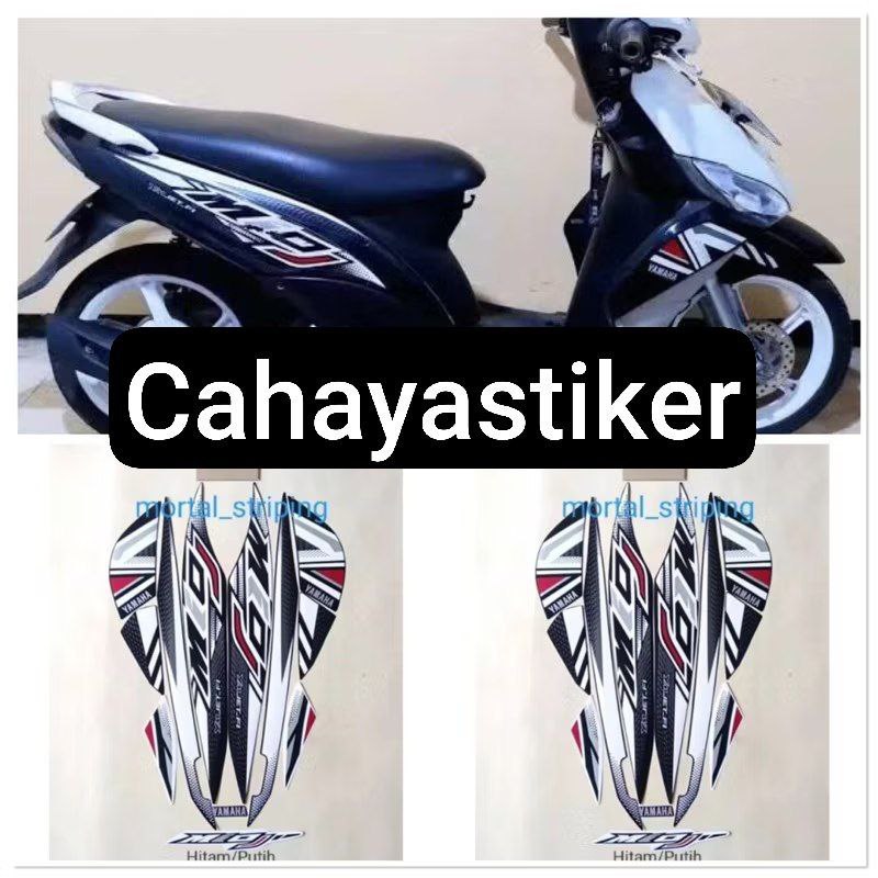 STICKER STRIPING FULL SET LIS LIST BODI YAMAHA MOTOR MIO J TAHUN 2012 2013 WARNA HITAM PUTIH