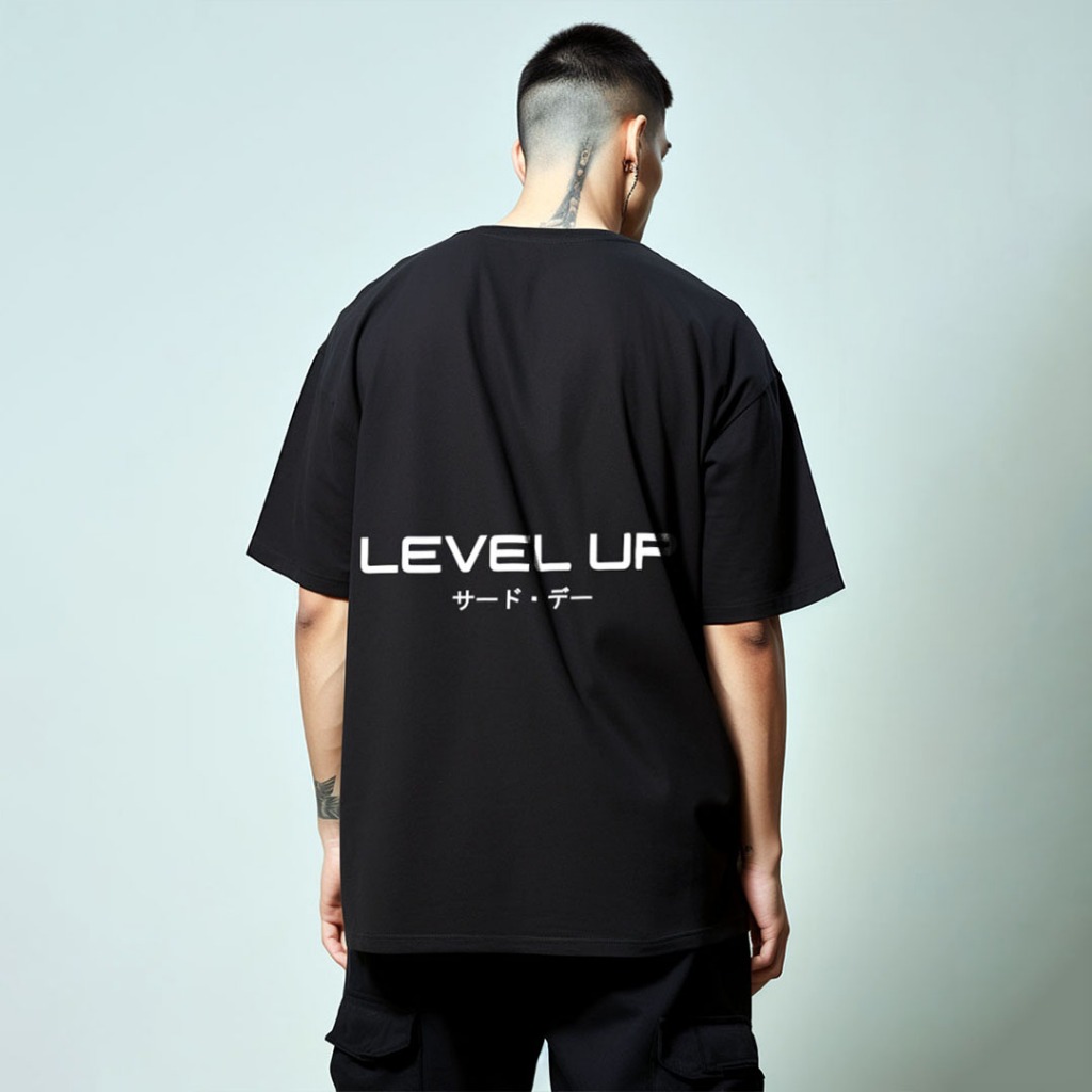 Kaos Oversize Gym Pria Scuba Lux Tebal "Level Up" Putih MTV53 Hitam MTV54 Navy MTV55 Khaki MTV56