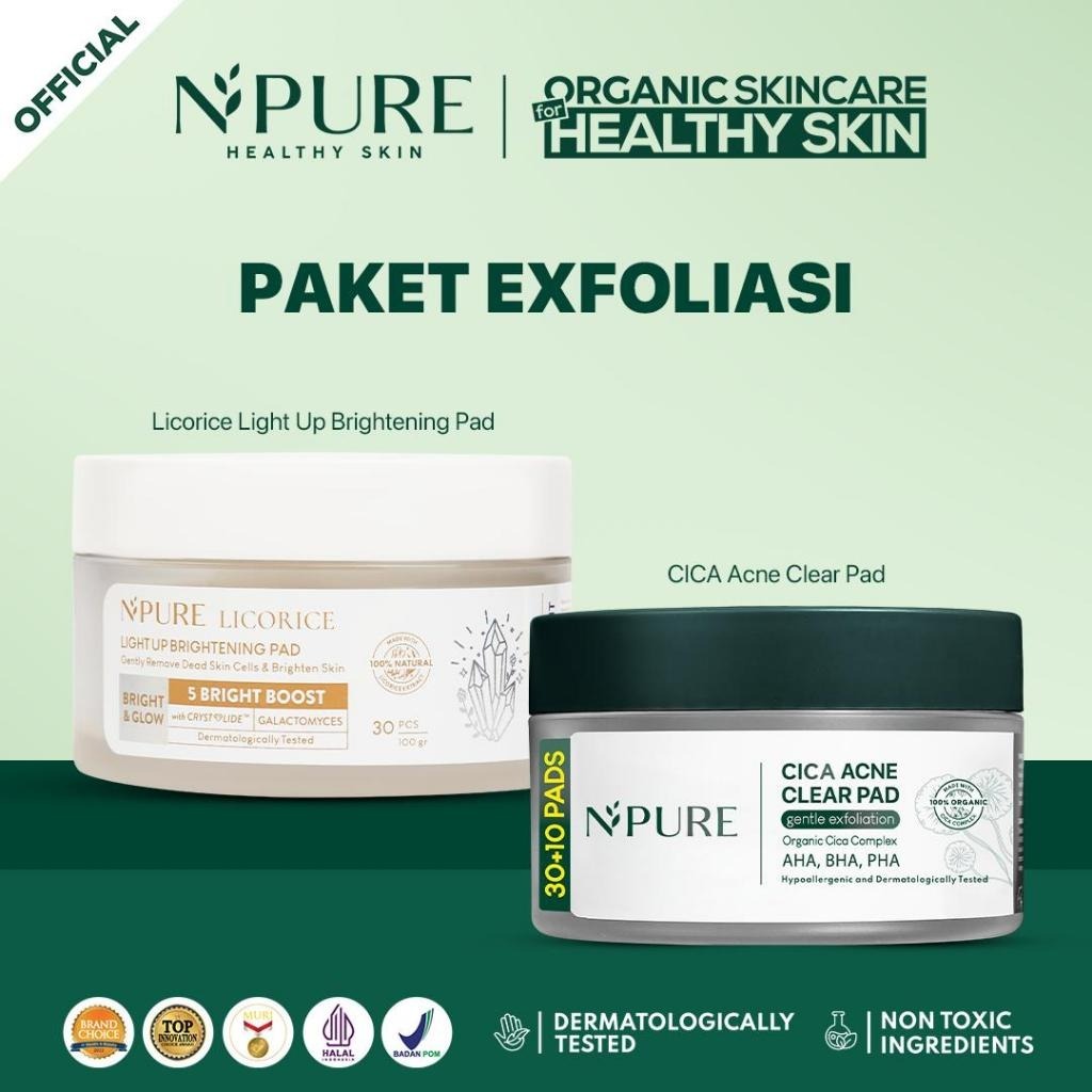 EXCLUSIVE CREATOR - BELI 2 LEBIH MURAH - NPURE Cica Clear Pad + Licorice Brightening Pad / Gentle ex
