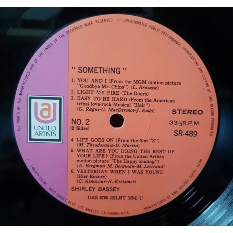 Vinyl Piringan Hitam 12 inch Shirley Bassey - Something