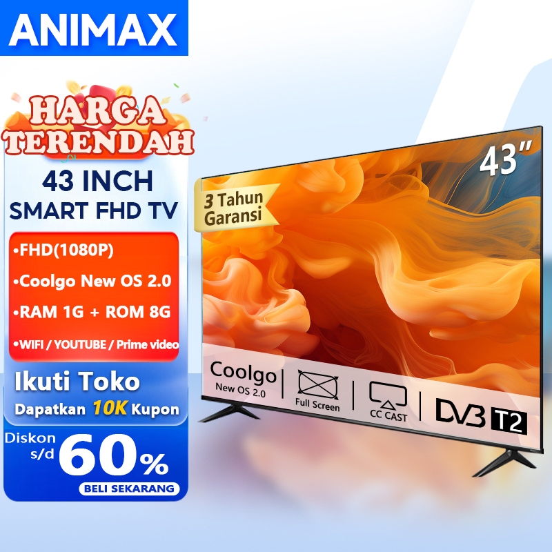 Animax Sakura Smart TV 43 Inch-Digital TV LED 43 Inch Smart TV 1080-WIFI-Youtube-Web Browser