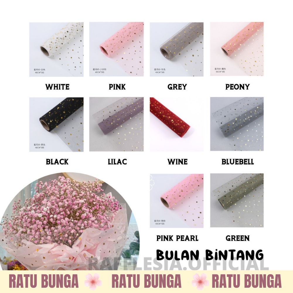 

Flower Wrapping Paper Motif Bulan Bintang / Mesh Roll / Kertas Buket Bunga Florist Motif Space