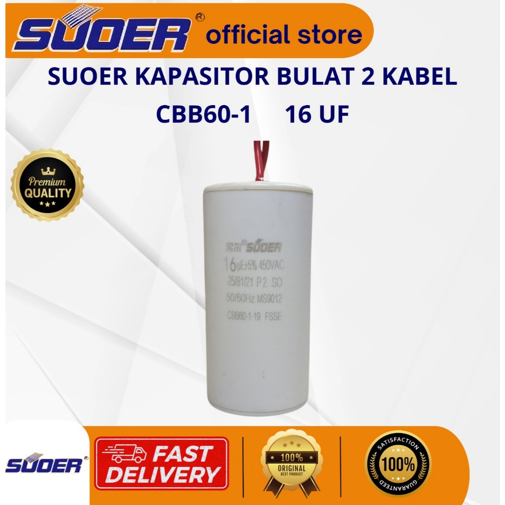 SUOER KAPASITOR BULAT 2 KABEL CBB60 16UF