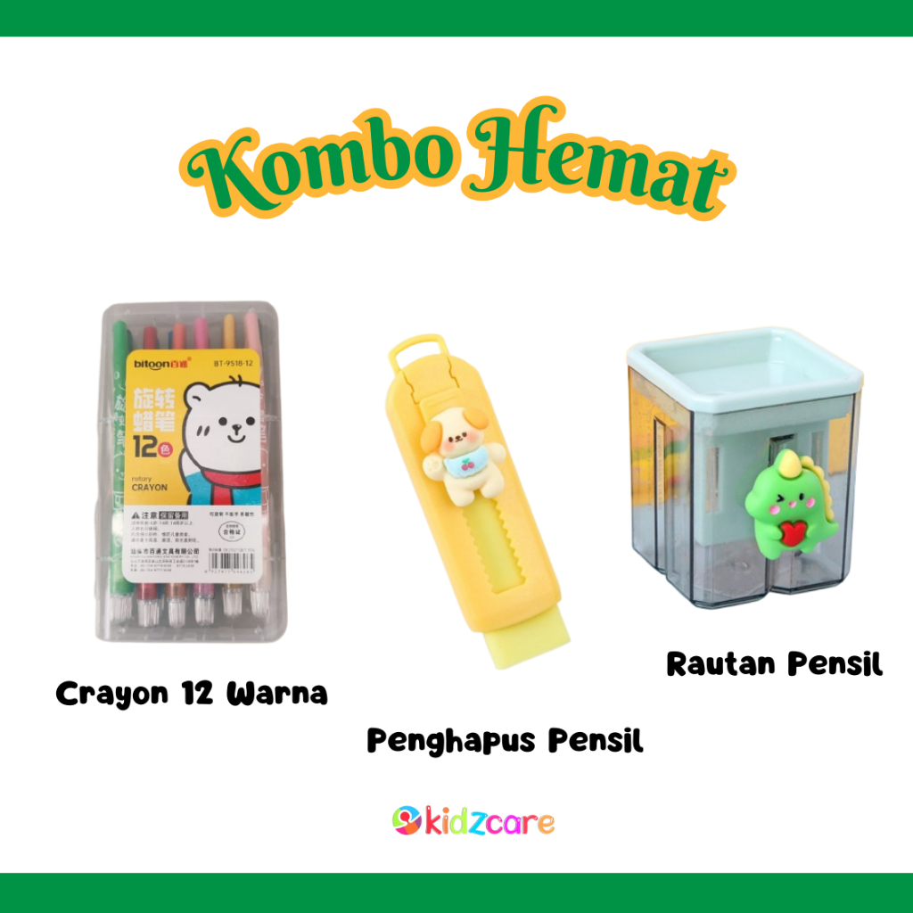 

Kombo Hemat - Stasioneri Crayon 12 Warna Penghapus dan Rautan Pensil