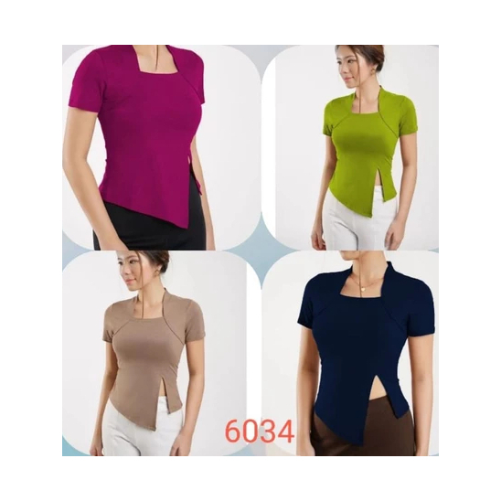kaos wanita square neck polos belah samping -kaos lengan pendek -kaos spandek rayon 6034