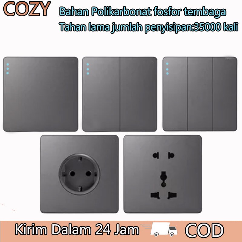 COZY Stop Kontak Saklar / Sakelar Lampu Abu Space Gray 1/2/3 Gang Electrical Switch