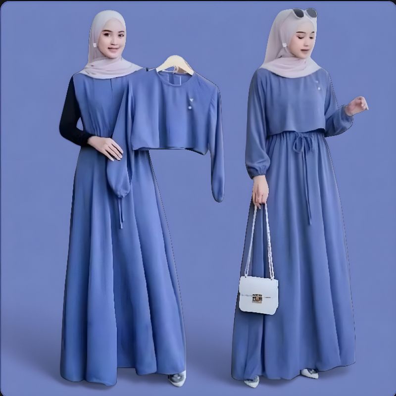 Gamis Crop Top 2 in 1 Crinkle Premium Wanita Size L XL XXL - Dress Kekinian Terbaru