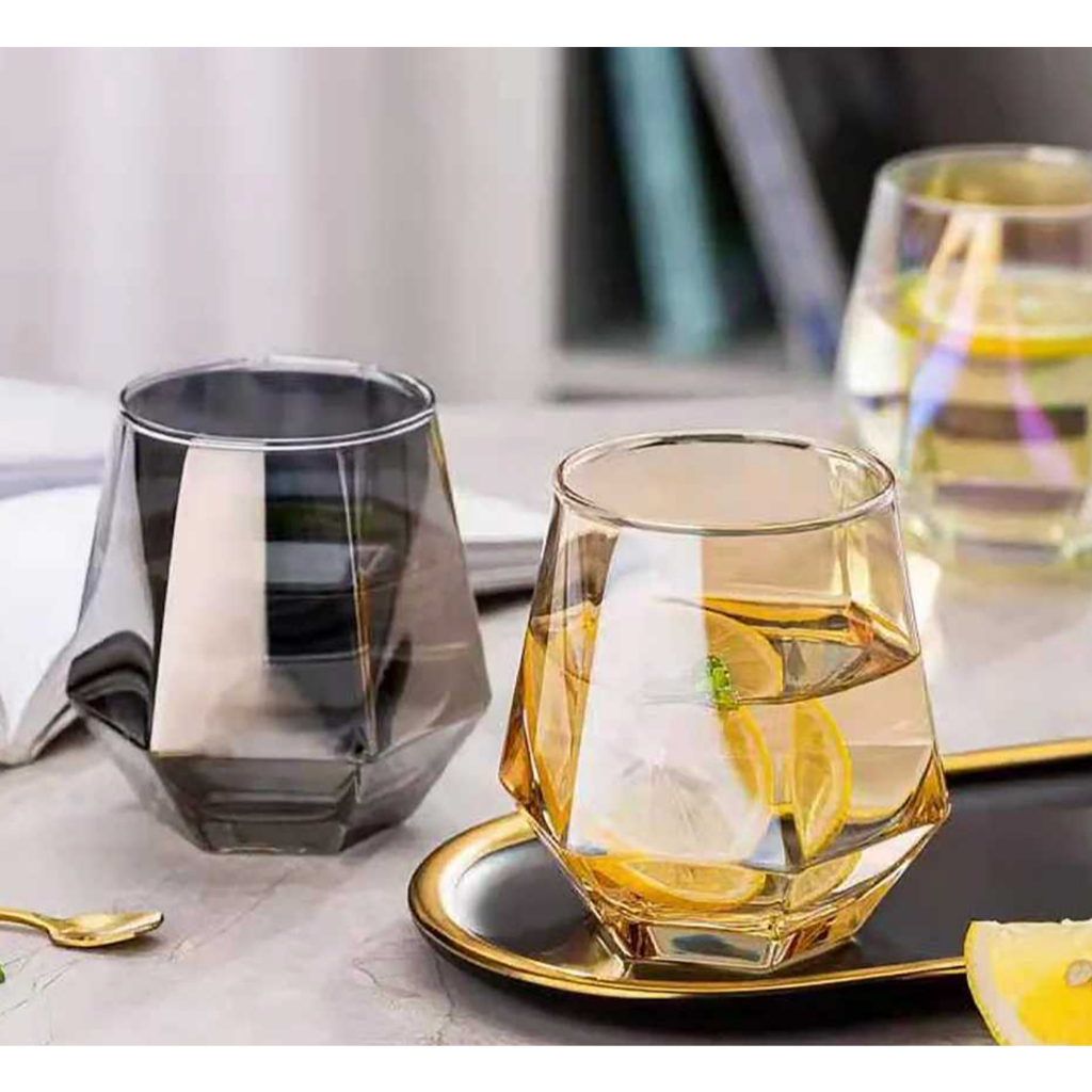 Gelas Kaca Aesthetic Kopi Teh Diamond Crystal Glass 310ml / Gelas Teh Bentuk Diamond / Gelas Teh Aes