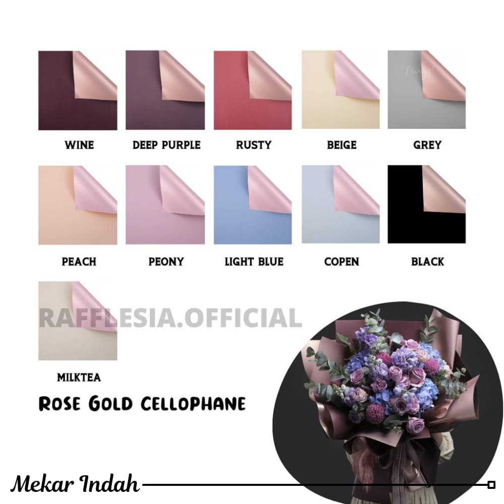 

[5 LEMBAR] Flower Wrapping Paper Bi Color Rose Gold Cellophane Kertas Bunga Korea