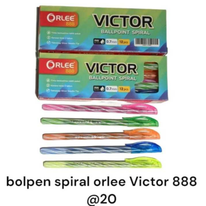 

(1 KOTAK ISI 12PCS) BALLPOINT PULPEN SEMI GEL INK ORLEE 888 VICTOR SPIRAL ULIR 0,7mm BOLPEN HITAM