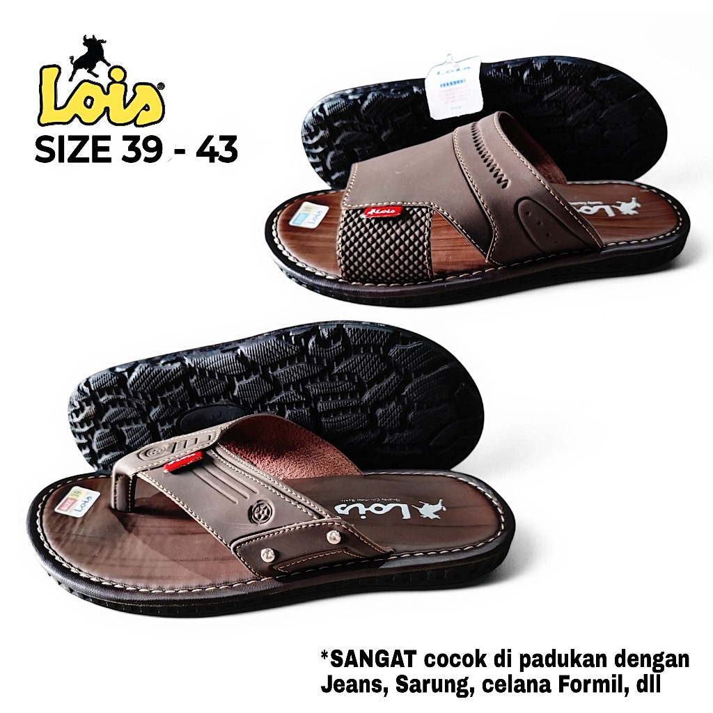 LOIS - Sandal Jepit/Slop Pria/Remaja Kulit Exculsive, Sandal Karet Selop Jepit Kulit Cowok Masculine