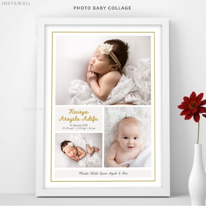 Cetak foto Biodata kelahiran bayi + bingkai Foto bayi newborn Biodata bayi aesthetic Cetak foto bayi
