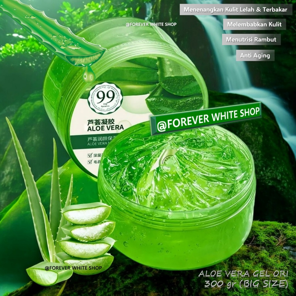 Aloe Vera Gel Soothing 99% Ukuran Besar 300 ml FWS / Moisturizer Aloe Vera Gel Ori untuk Wajah Glowi