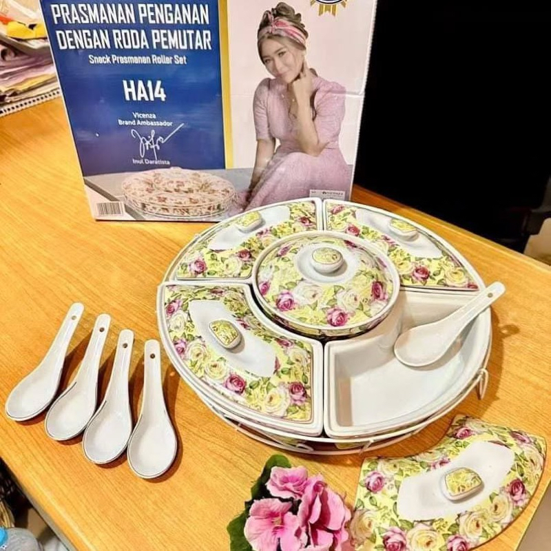 Vicenza HA14 Prasmanan Keramik 14” Putar Motif Mawar / Melati / Ayana