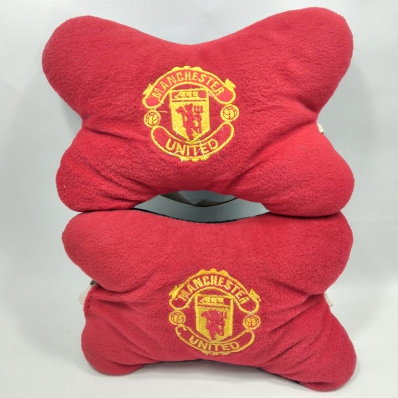 Penyangga leher jok mobil motif Manchester united MU head cushion bekas seken second