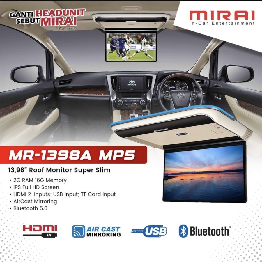 Tv roof Mirai MR-1398 Roof monitor 13in Mp5 Usb/Hdmi