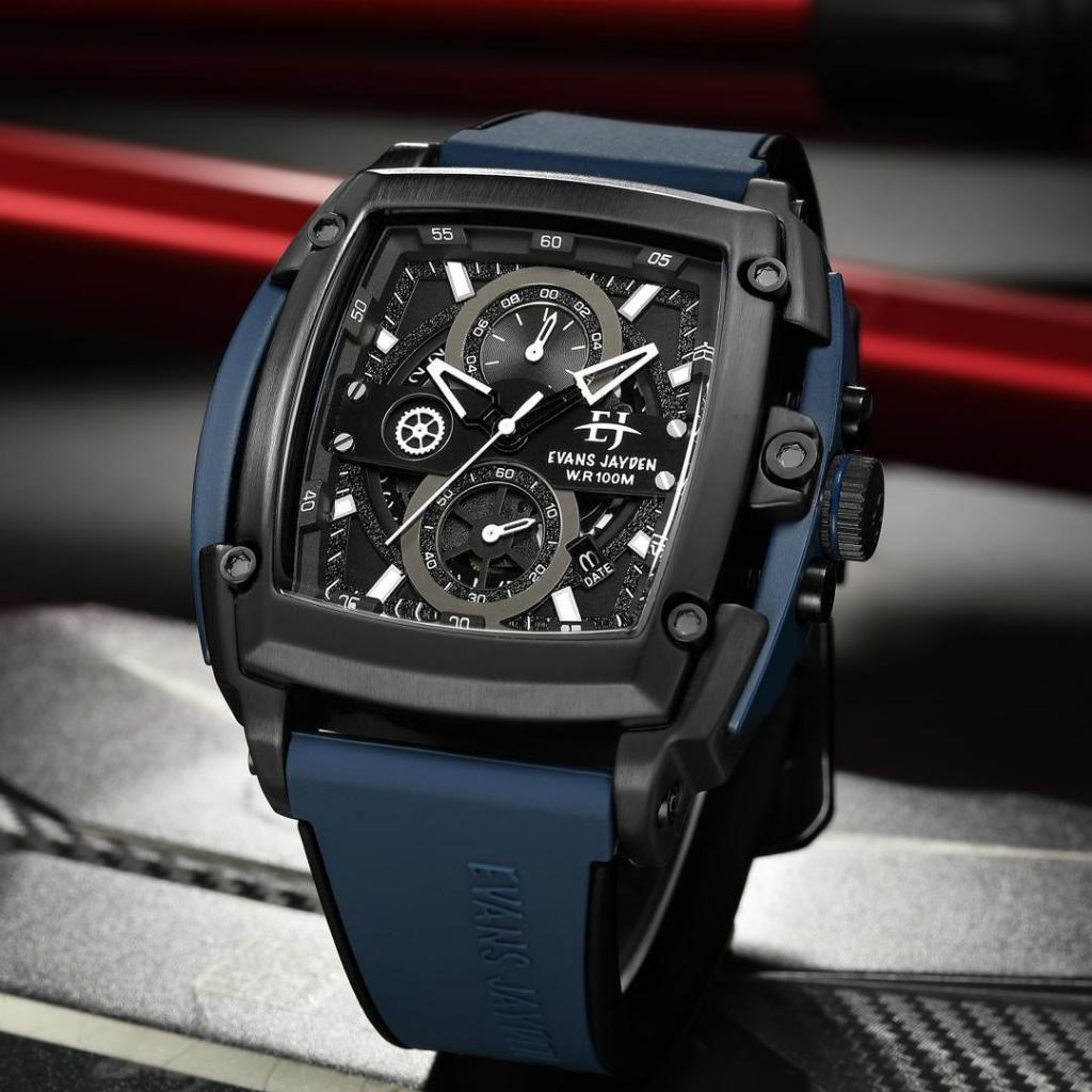 Big Sale  Jam Tangan Pria Evans Jayden 9553 Rubber Silicon Kaca Sapphire Water Resistant 5ATM