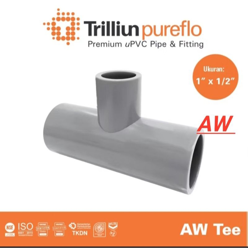 Tee pvc 1x1/2 AW Trilliun Pureflo(tebal)