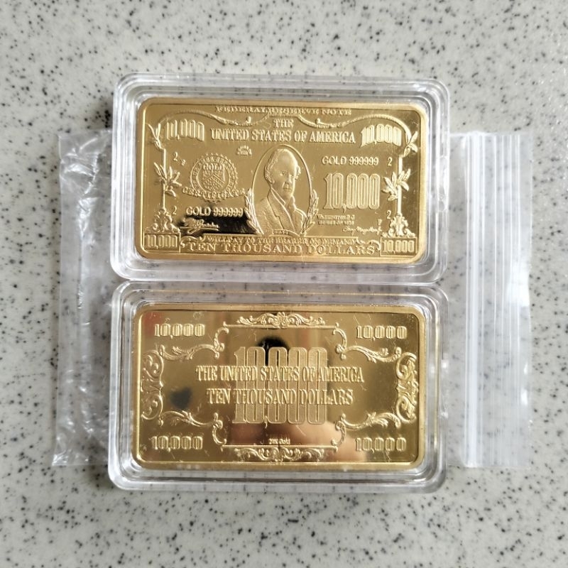Koin Souvenir Emas Batangan 10000 Ten Thousand Dollars United States Of America Gold Bar + Kapsul