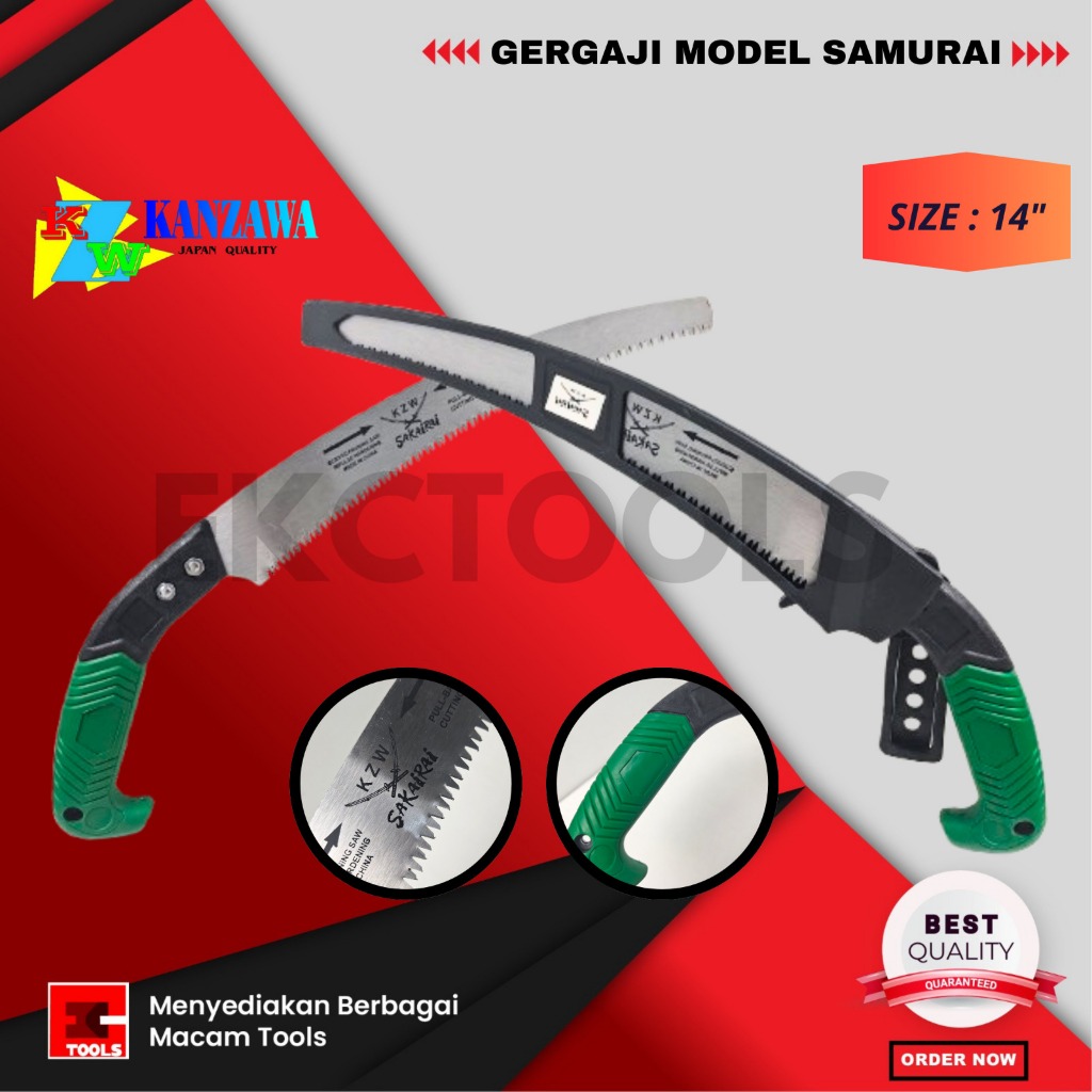 KZW SAKAIRAI Gergaji Tangan Kopi Model Samurai Sarung Dahan Ranting Pruning Saw 14 inch Gagang Karet