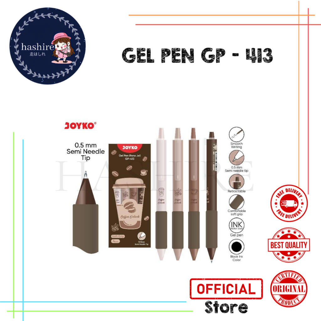 

Joyko Gel Pen 0.5mm GP-413 Coffee O'Clock Black @1Set=4PCs